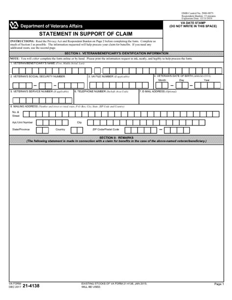 VA Form 21-4138 printable template